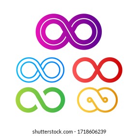 Infinity set in abstract style on white background. Round logos. Future concept. Vector stock illustration.