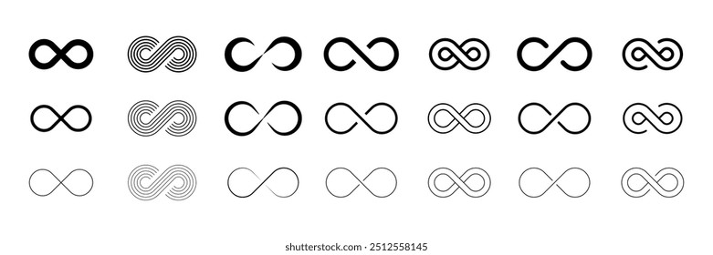 ícone de conjunto de infinitos, símbolo de infinito, vetor de infinito