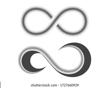 Infinity set vector illustration of halftone, stipplism, pointillism. Objects on an isolated white background.
