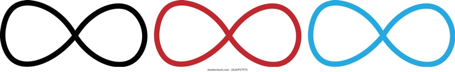 Infinity shape icon. Infinity symbols. Set of infinity icons. Symbols of endless, unlimited, eternal. Vector illustration.
