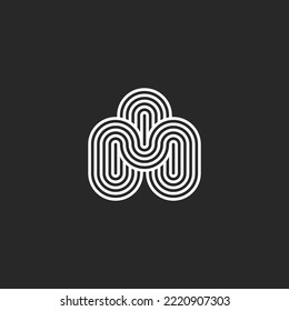 Infinity shape logo, three OOO letters connection, thin parallel endless linear symbol, infinite loops chain.