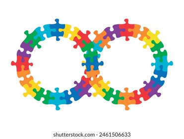 Piezas de rompecabezas de forma infinita colorido. Vector aislado sobre fondo blanco.	