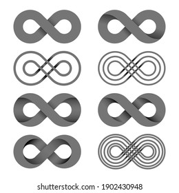 Infinity shape unlimited symbol set endless vector illustration