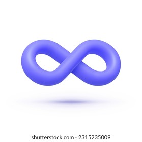 Signo infinito en estilo 3d sobre fondo azul. Signo infinito de infinito. 3.ª ilustración vectorial