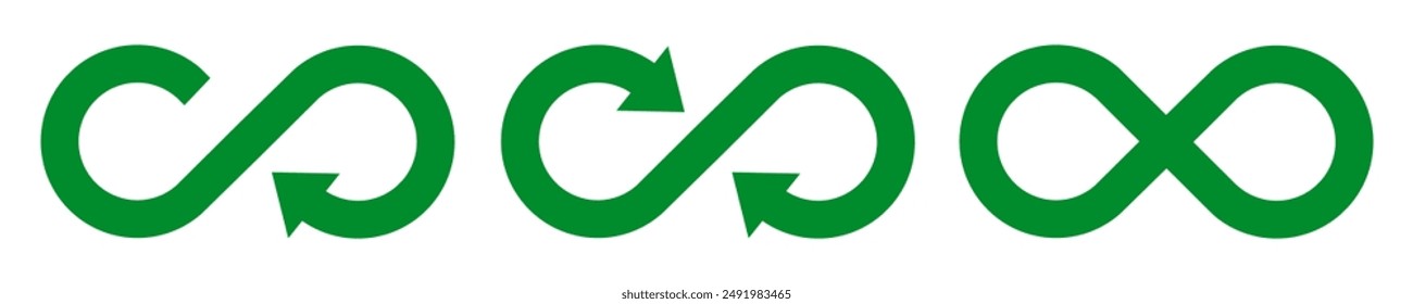 Infinity sign, circular economy loop arrow icons