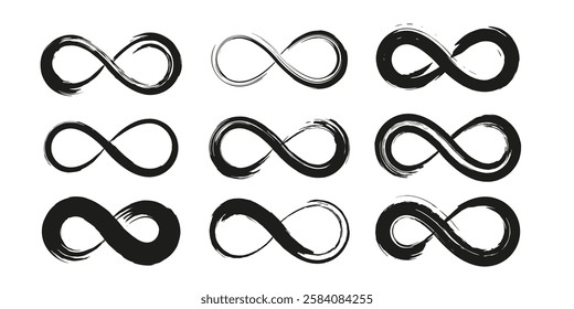 Infinity sign collection. Sketch style freedom eternity symbol. Grunge infinity loop icon