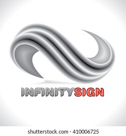 Infinity sign emblem. Twisted metallic shape structure. Vector illustration