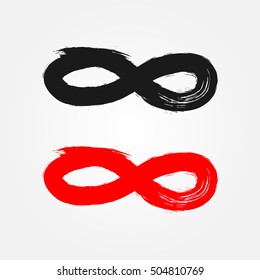 Infinity sign. Grunge, brush. Black and red object. Isolated.