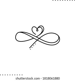 Infinity Sign And Heart Swirl Ribbon Banner Vector Icon In Outline