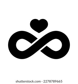 Infinity sign and heart symbol of eternal love isolated glyph icon. Vector illustration, romance elements. Sticker, patch, badge, card for marriage, valentine