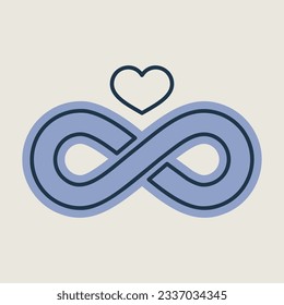 Infinity sign and heart symbol of eternal love isolated icon. Vector illustration, romance elements. Sticker, patch, badge, card for marriage, valentine