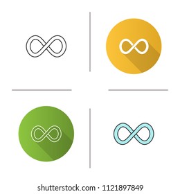 Infinity sign icon. Lemniscate. Endless symbol. Flat design, linear and color styles. Isolated vector illustrations