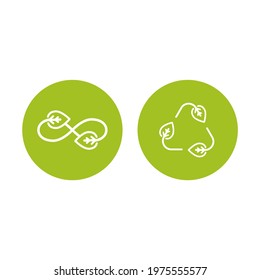 infinity sign with leaves arrows. endless resource.  Green eco recycle icons set. Vector reuse  illustration. Leaf ecology circle symbol
