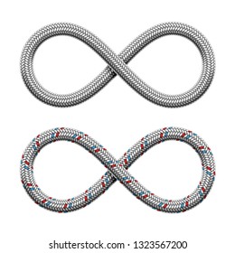 Infinity sign made of hydraulic hose or braided armored cable. Limitless strip symbol . Vector realistic illustration isolated on white background.