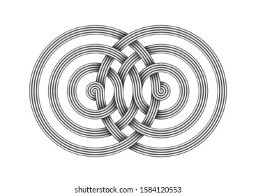 Infinity sign made of intertwined metal wires. Interference concentric waves symbol. Vector illustration isolated on white background.