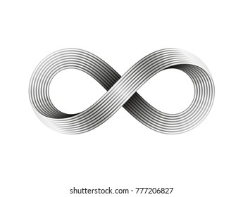 Infinity sign made of metal wire. Mobius strip symbol. Vector illustration on white background.