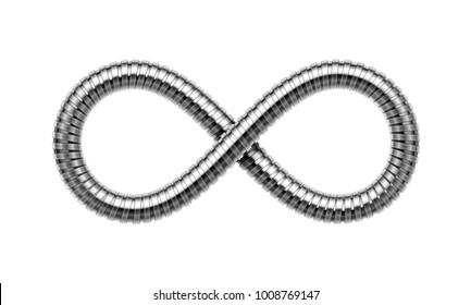 Infinity sign made of shower hose. Mobius strip symbol. Vector realistic illustration isolated on white background.