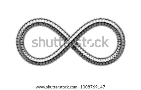 Infinity sign made of shower hose. Mobius strip symbol. Vector realistic illustration isolated on white background.