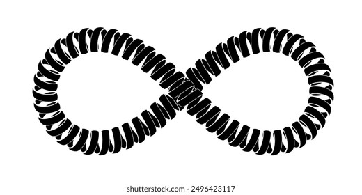 Infinity sign made of spiral ribbon. Twisted telephone cable symbol. Vector illustration with editable outlines isolated on white background.