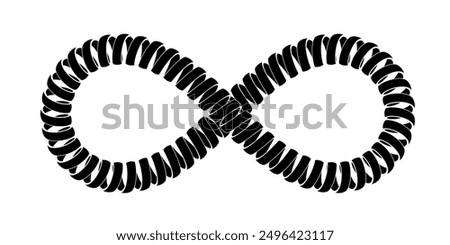 Infinity sign made of spiral ribbon. Twisted telephone cable symbol. Vector illustration with editable outlines isolated on white background.