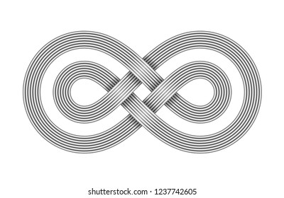 Infinity sign made of two crossed metal wires. Limitless strip symbol. Vector illustration isolated on white background.