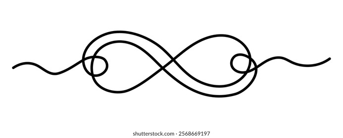 Infinity sign mark one line art,hand drawn unlimited eternity mark,idea Ouroboros snake drawing continuous contour.Endlessness concept,minimalistic art drawing.Isolated.Editable stroke.