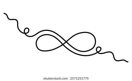 Infinity sign mark one line art,hand drawn unlimited eternity mark,idea Ouroboros snake drawing continuous contour.Endlessness concept,minimalistic art drawing.Isolated.Editable stroke.