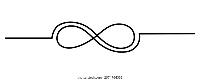 Infinity sign mark one line art,hand drawn unlimited eternity mark,idea Ouroboros snake drawing continuous contour.Endlessness concept,minimalistic art drawing.Isolated.Editable stroke.