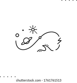 Signo infinito y planetas, icono vector de estrellas en contornos 