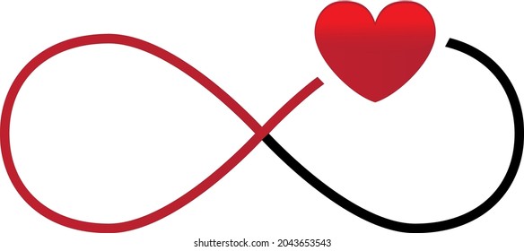 infinity sign and red heart symbol of eternal love on a white background 
