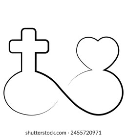 Infinity sign with religious cross and heart