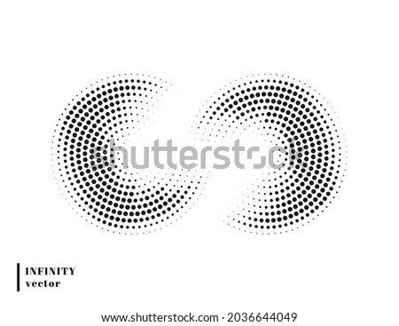 The infinity sign in the style of halftone, circles . Vector abstract illustration, background.