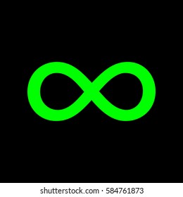 Infinity sign vector icon. Vector. Green icon on black background. Isolated.