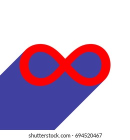 Infinity sign vector icon. Vector. Red flat style icon with dark blue long shadow on white background.