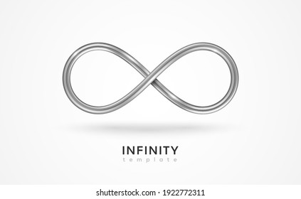 Infinity silver symbol isolated on white background. Vector illustration. Endless sign, 3d metal loop, 8 icon logo creative concept design template.