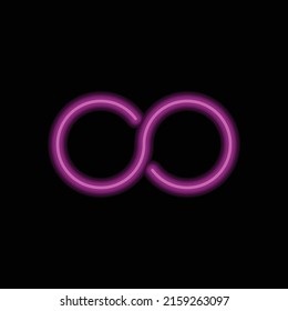 Infinity simple icon vector. Flat design. Purple neon style on black background.ai