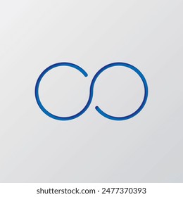 Infinity simple icon vector. Flat design. Paper cut design. Cutted blue symbol with shadow. Gray background.ai