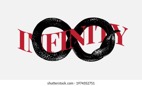 infinity slogan with black snake infinity loop vector illustration