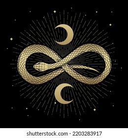 Infinity snake symbol decorated with crescent moon