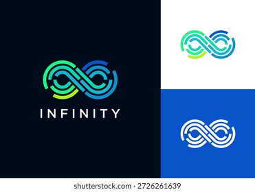 Ilustração do design do logotipo do vetor da conexão de dados digitais da inovação da tecnologia da solução Infinity