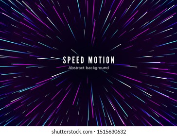 Infinity and space speed motion. Abstract background travel through time and space. Futuristic neon poster. Trendy music banner template. Vector