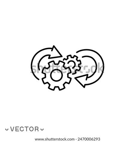 infinity spin process, unlimited reuse, recycle or refresh, cycle arrow, thin line symbol isolated on white background, editable stroke eps 10 vector illustration