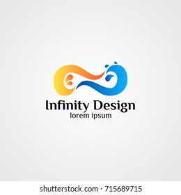 Infinity splash water loop unlimited logo symbol design. Infinite wave cloud data concept. Orange and blue color vector illustration 