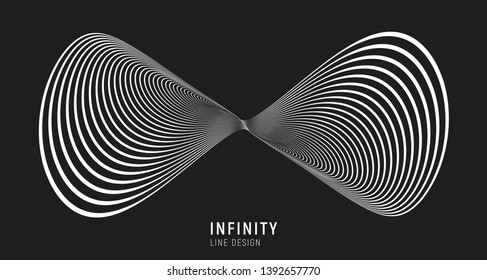 Infinity stylized sign made of lines. Vector illustration isolated on black background.