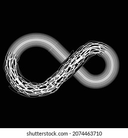 Infinity symbol .Abstract flow lines background . From order to chaos .Fluid wavy shape .Striped linear pattern . Music sound wave . Vector illustration
