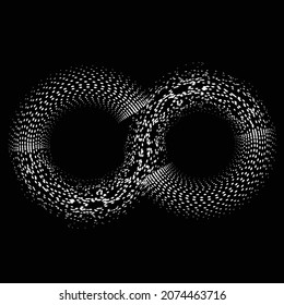 Infinity symbol .Abstract flow lines background . From order to chaos .Fluid wavy shape .Striped linear pattern . Music sound wave . Vector illustration