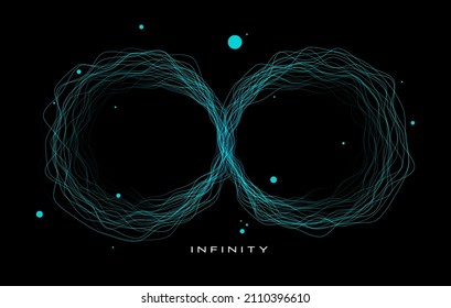 Infinity symbol abstract green color motion lines isolated on black background in concept technology, science.