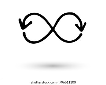 Infinity symbol with arrows, hand drawn with ink brush. Vector illustration