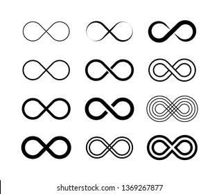 Infinity symbol big set. Unlimited infinity, endless, logos Vector illustration