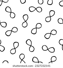 Símbolo de infinito en patrón sin soldadura de vectores de tinta negra